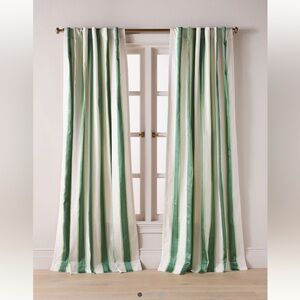 Set of 2 Anthropologie Woven Rugby Stripe Curtain Green and White - 96 x 50